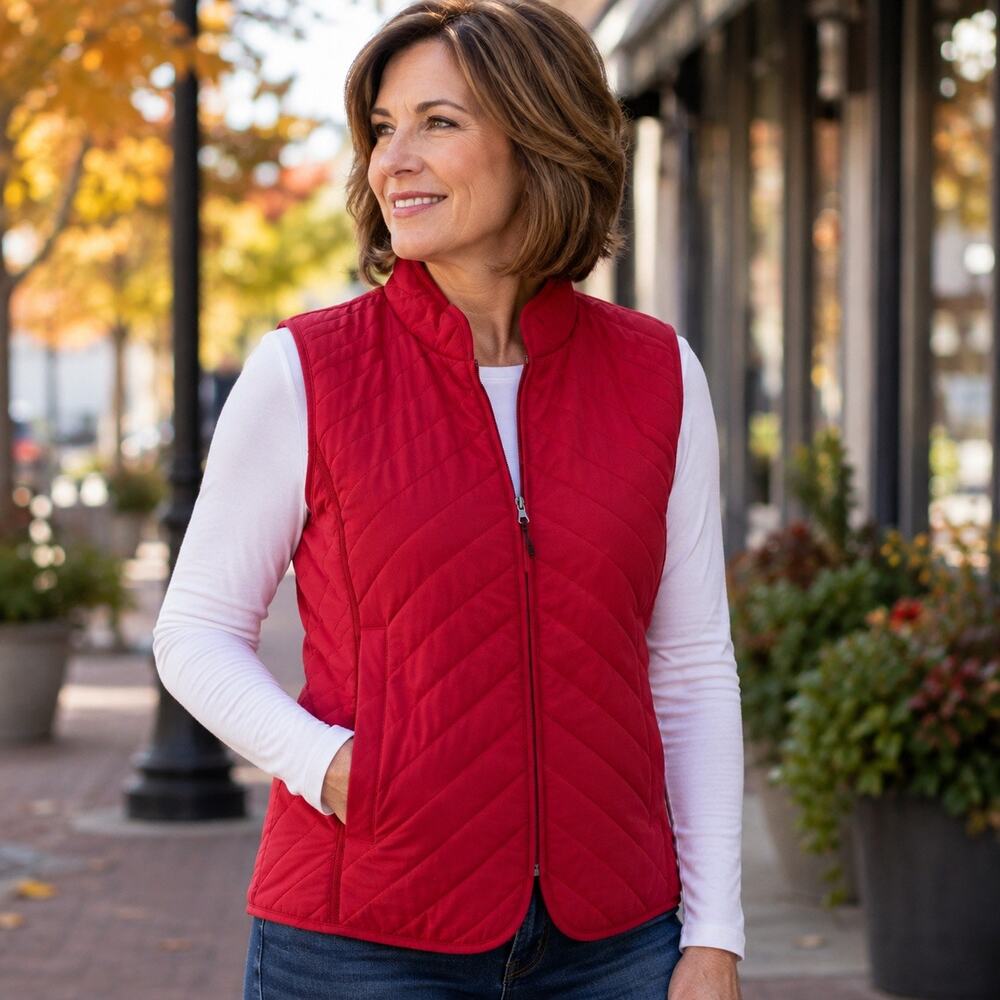 NWT Van Heusen Red Quilted Zip Front Puffer Vest Women’s Medium Microfiber